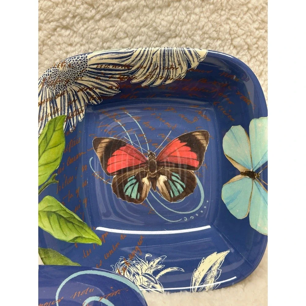 Target Home Dinnerware Set Blue Butterfly Botanical 10pc Square